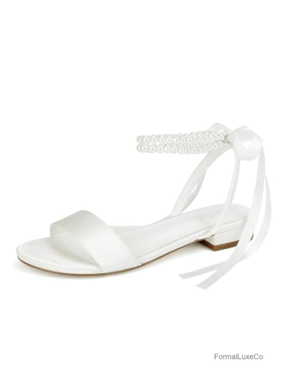 Satin Pearl Ankle Strap Open Toe Flat Sandals Wedding Bridal Shoes